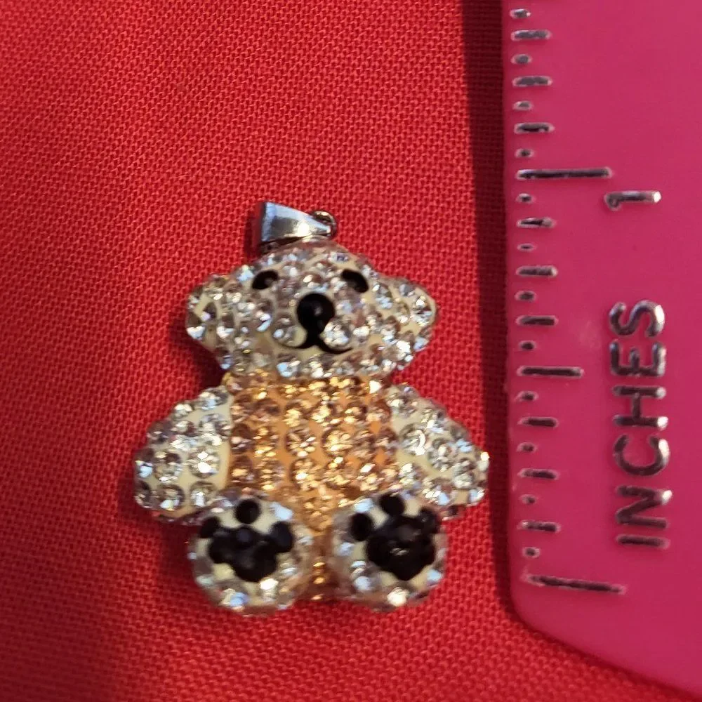 Austrian Crystal Teddy Bear Sterling Silver Pendant